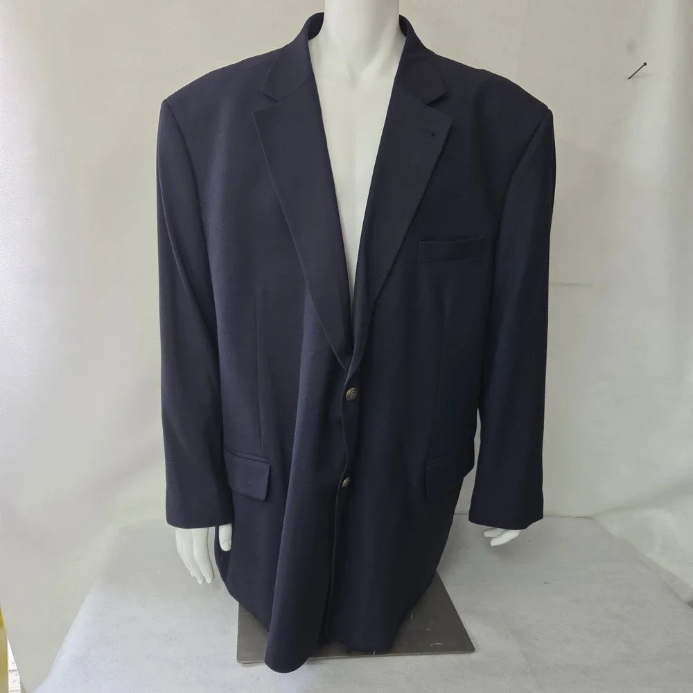 GS Perfect Fit Blazer Men 58L Navy Blue Two Button Gold Crest Buttons Sport Coat